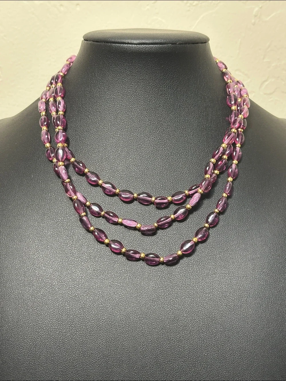 Purple Lucite Oval Beads & Gold Tone Spacer Continuous Vintage Flapper Necklace